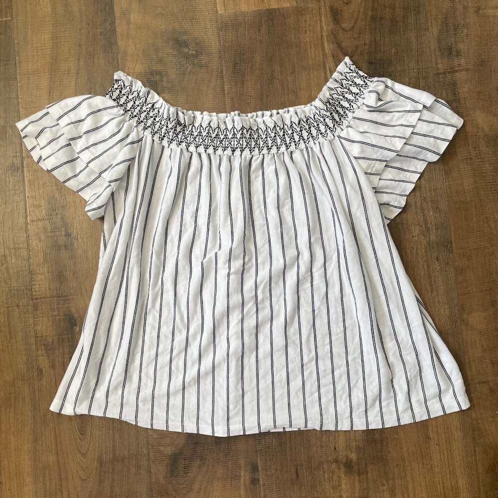 American Eagle Striped Off-Shoulder Smocked Top Size XL